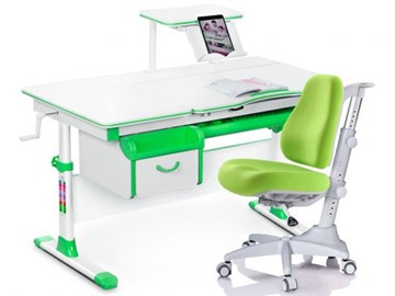 Комплект растущая парта + стул Mealux EVO Evo-40 Z (арт. Evo-40 Z + Y-528 KZ) / (стол+полка+кресло+чехол)/ белая столешница / цвет пластика зеленый в Краснодаре