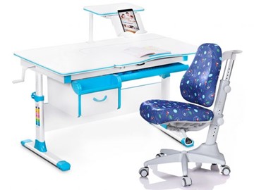 Комплект растущая парта + стул Mealux Mealux EVO Evo-40 BL (арт. Evo-40 BL + Y-528 F) / (стол+полка+кресло) / белая столешница / цвет пластика голубой в Армавире