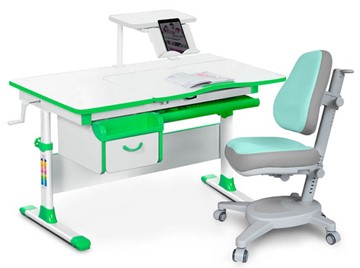 Комплект растущая парта + стул Mealux EVO Evo-40 Z (арт. Evo-40 Z + Y-110 TG) / (стол+полка+кресло) / белый, зеленый, серый в Новороссийске