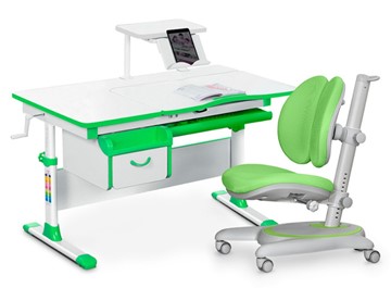 Комплект растущая парта + стул Mealux EVO Evo-40 Z (арт. Evo-40 Z + Y-115 KZ) / (стол+полка+кресло+чехол), белый, зеленый в Новороссийске