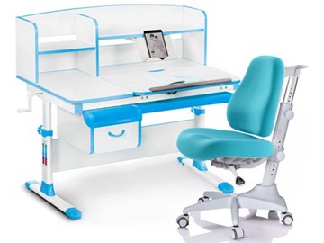 Комплект растущая парта + стул Mealux-EVO Evo-50 BL (арт. Evo-50 BL + Y-528 KBL) / (стол+полка+кресло) / белая столешница / цвет пластика голубой в Армавире