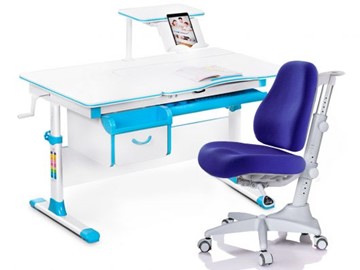 Комплект растущая парта + стул Mealux EVO Evo-40 BL (арт. Evo-40 BL + Y-528 SB) / (стол+полка+кресло) / белая столешница / цвет пластика голубой в Армавире