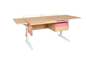 Детский стол-трансформер Дэми 1/75-40 (СУТ.25) + Polka_z 1/600 (2 шт.) + Polka_b 1/550 (2 шт.)  + Tumba 1 бежевый/белый/розовый в Сочи