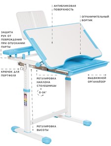 Растущие парта + стул SET HOLTO-17А, голубой в Краснодаре - предосмотр 5